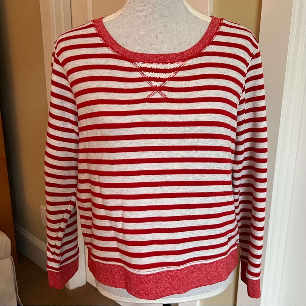 Levi’s Sweatshirt in Red & Natural Stripe, short but not cropped